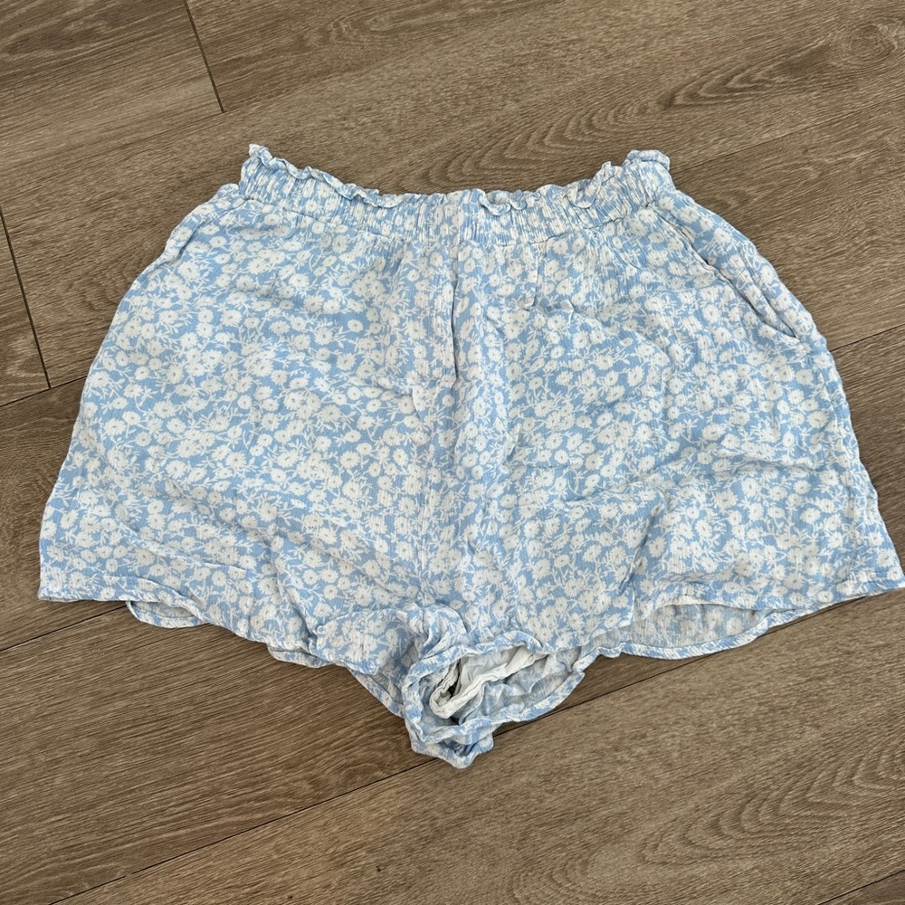 Lost + Wander Light Blue Floral High Waist Shorts